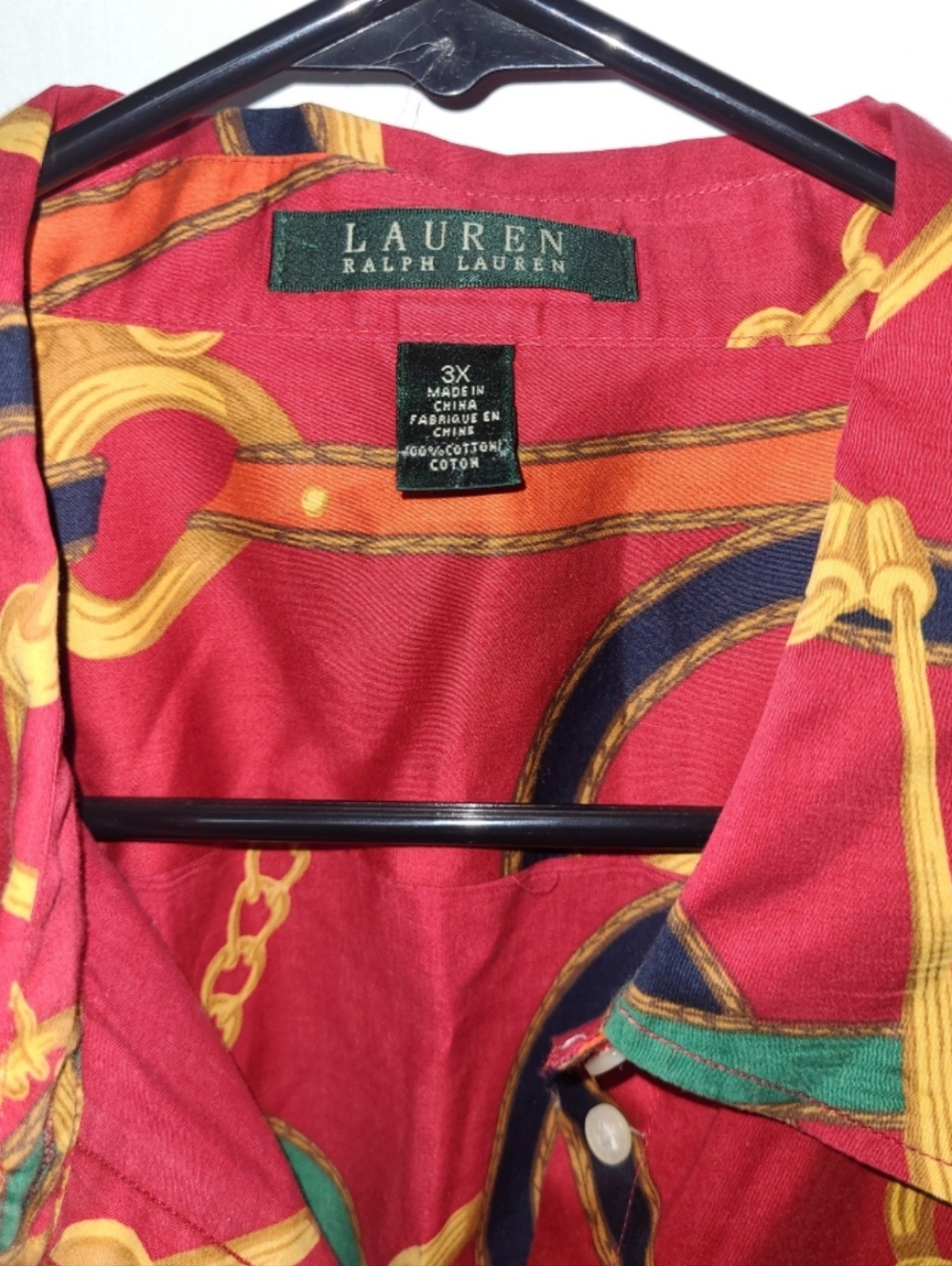 Lauren Ralph Lauren Equestrian Red Chain & Belt Print Button-Up Shirt 3x - Picture 2 of 3